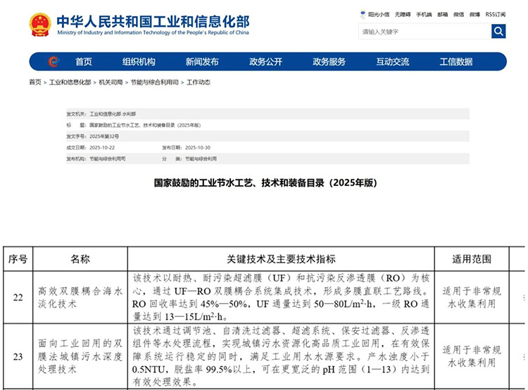 获国家推广！完美体育两技术入选“2025国家节水目录”！